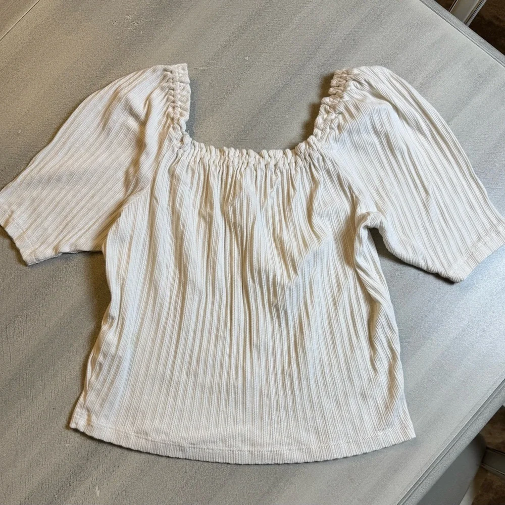 Madwell Knot Pointelle Peasant Top Cream XS
